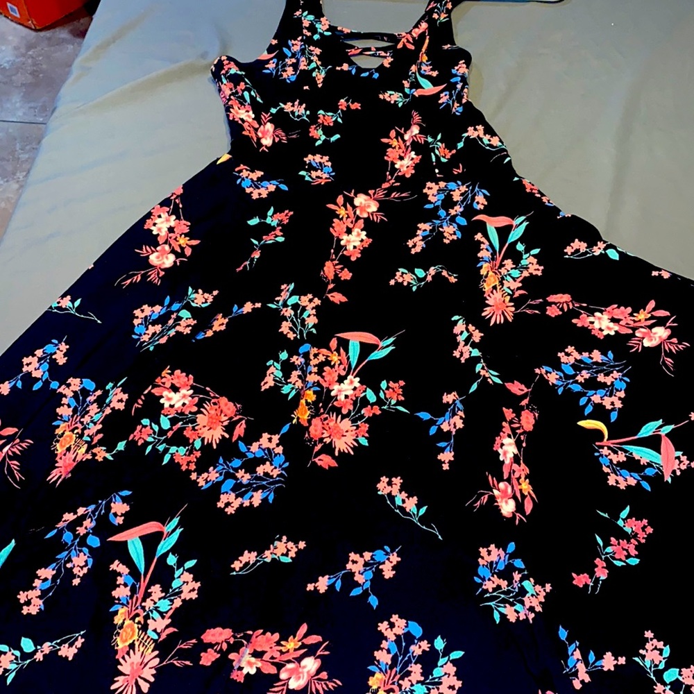 Long black floral dress